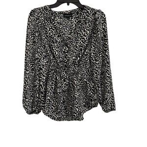 Fortune+Ivy Women Leopard Print Long Sleeve Button-Up Blouse Size S